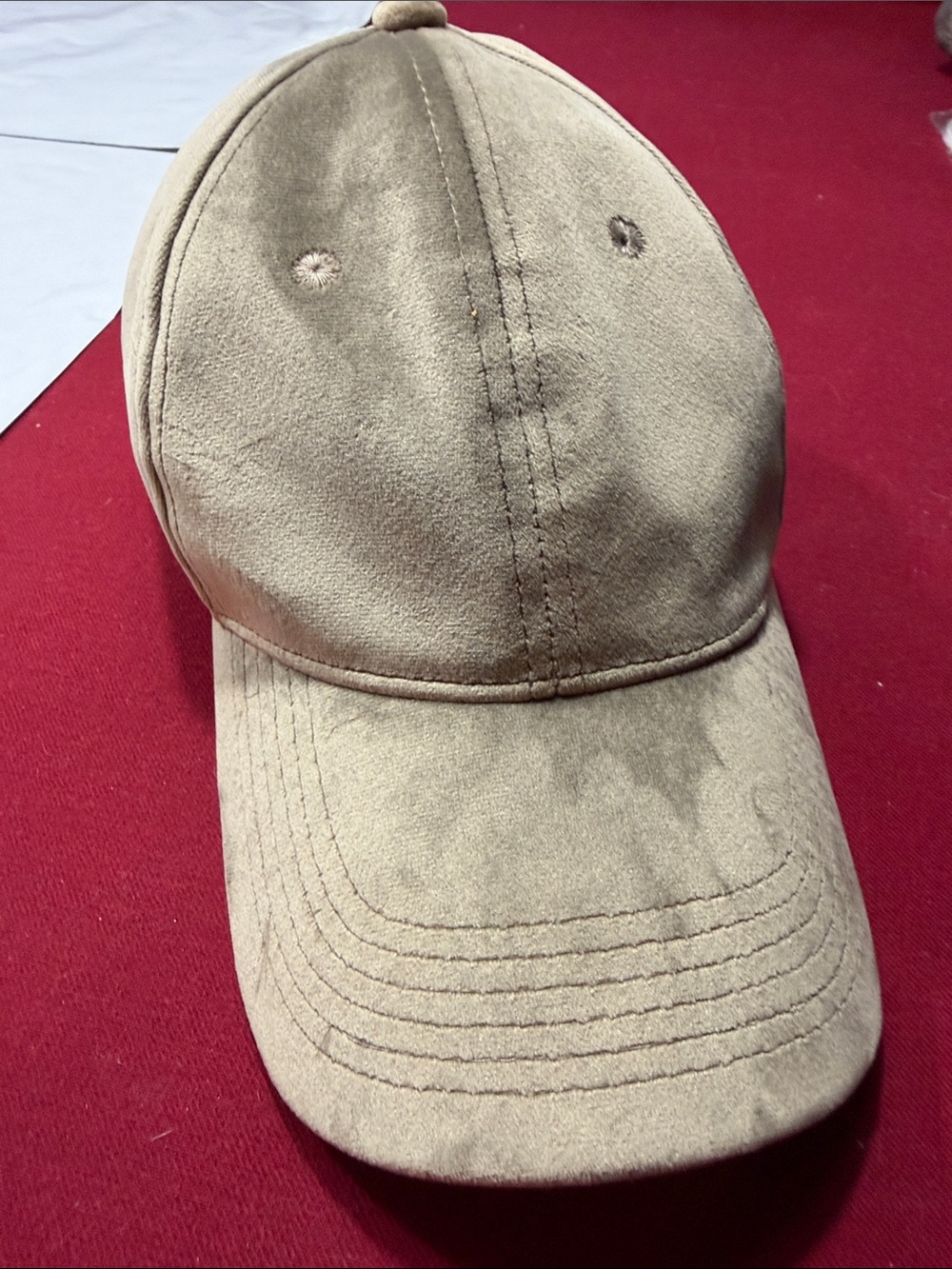 Light brown velour velvet HAT adjustable hook loop strap one size cotton billed